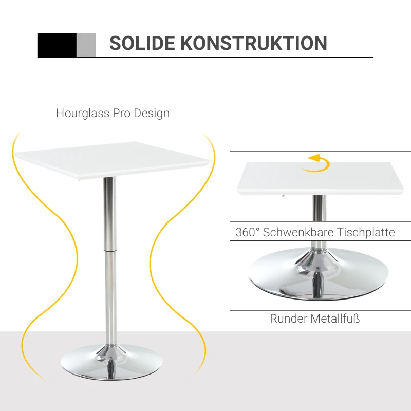 HOMCOM bistrotafel pub bartafel in hoogte verstelbare vierkante statafel tafel staal wit 60 x 60 x 71-92 cm | Aosom.de