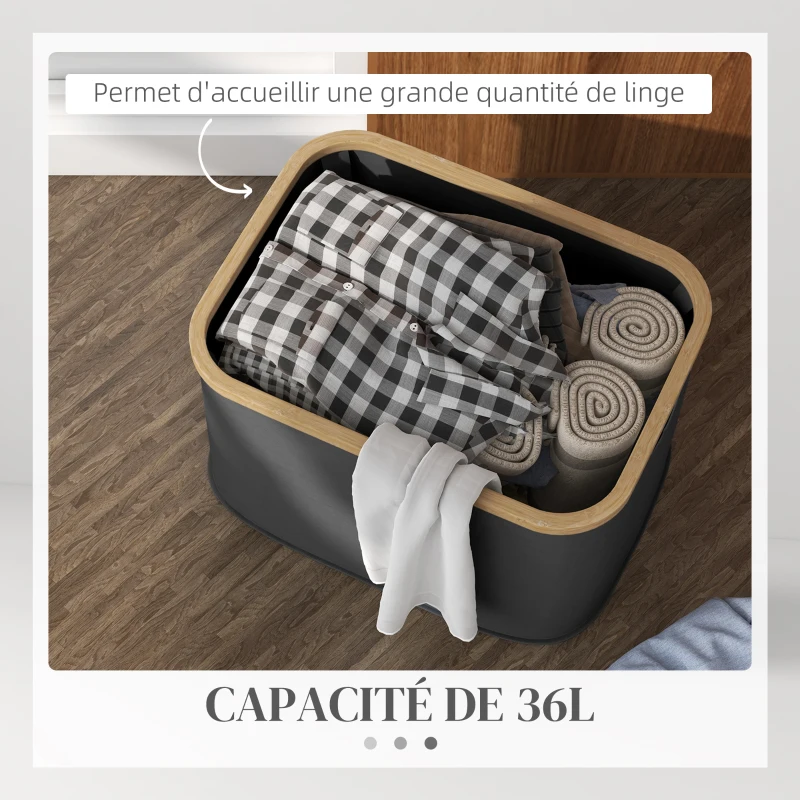 HOMCOM Panier à linge pliable 36 L corbeille linge sale avec poignées rainurées pour salle de bain chambre à coucher buanderie