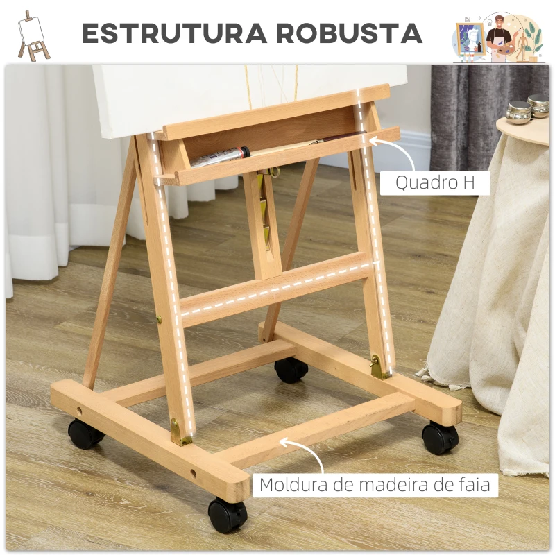 Vinsetto Cavalete de Pintura Dobrável 238 cm Cavalete de Madeira com Rodas Altura Ajustável Bandeja Madeira