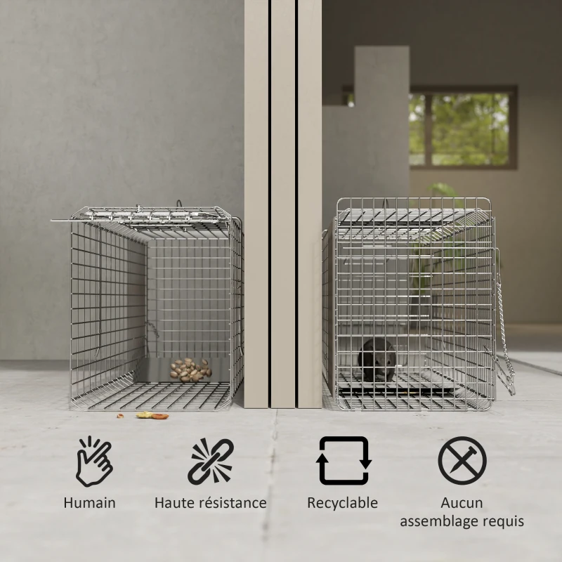 Outsunny Piège cage de capture pliante pour petits animaux type rats et souris - 2 portes poignée 81 x 26 x 34,5 cm acier gris