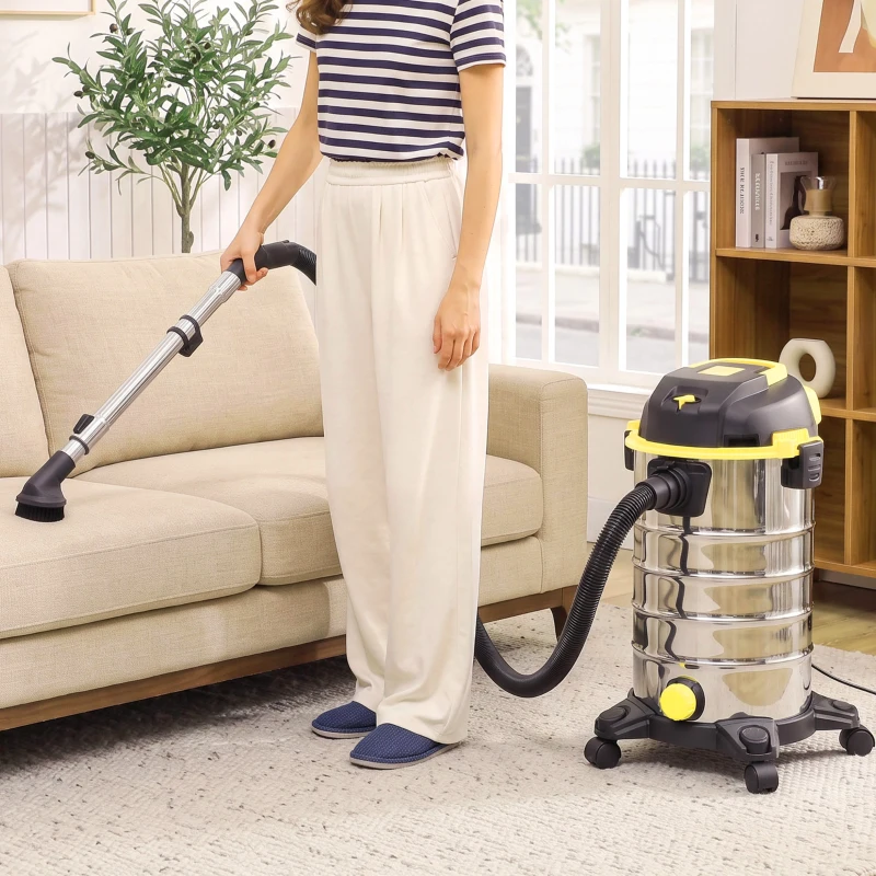 HOMCOM 1400W Vacuum Cleaner, 3-in-1 Wet and Dry Vacuum Cleaner with Blowing Mode and 30L Stainless Steel Tank, Yellow