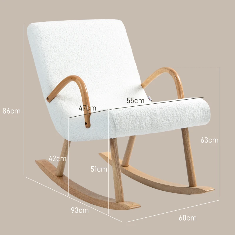 HOMCOM Mecedora de Salón Moderna con Reposabrazos y Patas de Madera Carga 120kg 60x93x86 cm Blanco