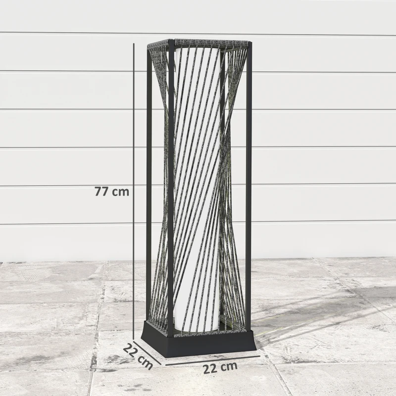 Outsunny Staande Zonnelamp Rattan met Lichtsensor 25 LED Zonnepanelen in Boho-Stijl IP44 Waterdicht Zwart+Grijs
