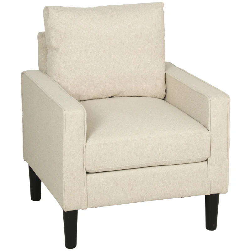 HOMCOM Accent Chair, Removable Pillow Linen Armchair with Comfy Spring Cushion for Living Room, Bedroom, Study, Cream