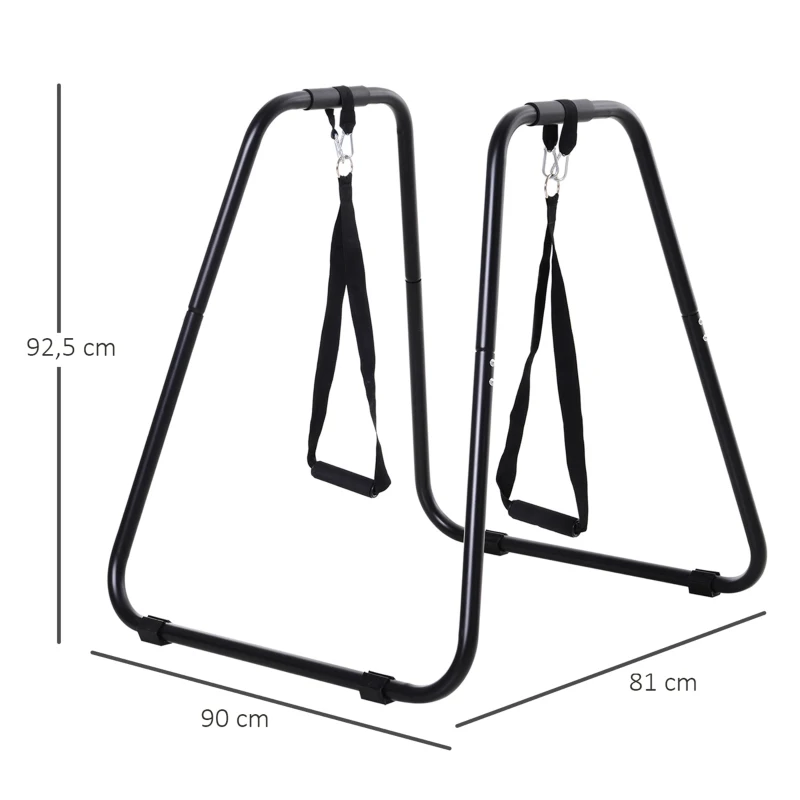 HOMCOM® Dipstation met slingtrainer dipstandaard parallel staven slingtrainer, staal, zwart, 90 x 81 x 92.5 cm