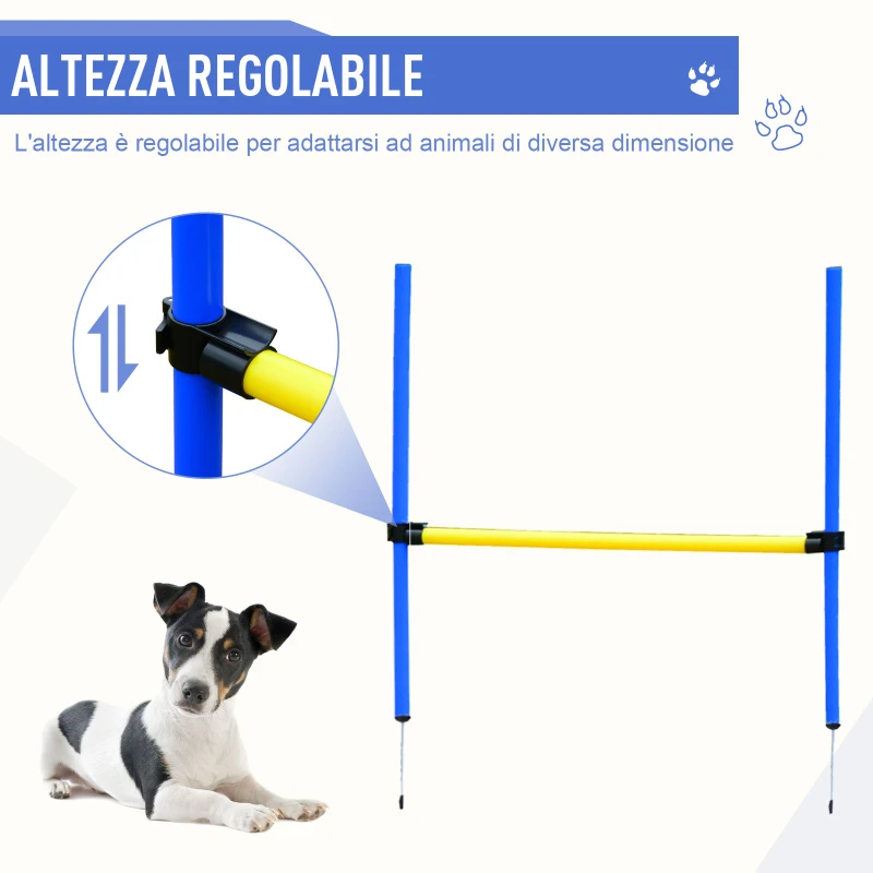 PawHut Set Agility Dog per Addestramento Cani con Tunnel, Slalom e Ostacolo, Sacca di Trasporto, Giallo e Blu