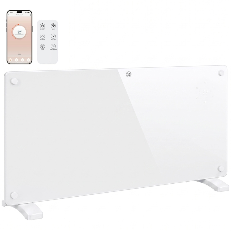 HOMCOM Smart Panel Heater Wall Mounted Freestanding, Electric Heater with Weekly Timer, Open Window & Anti-Frost, 2000W, White