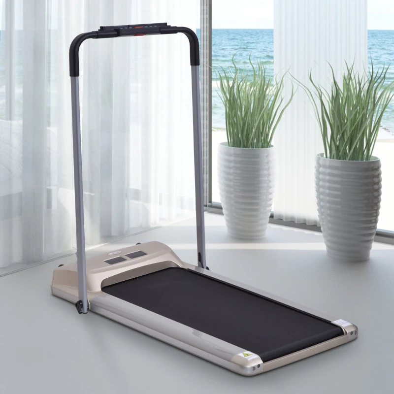 HOMCOM Elektrisches Laufband mit LCD Display, Faltbares Fitnessgerät, 1-10 Km/h, Stahl, Schwarz+ Grau+Champagner, 70 x 128 x 116 cm