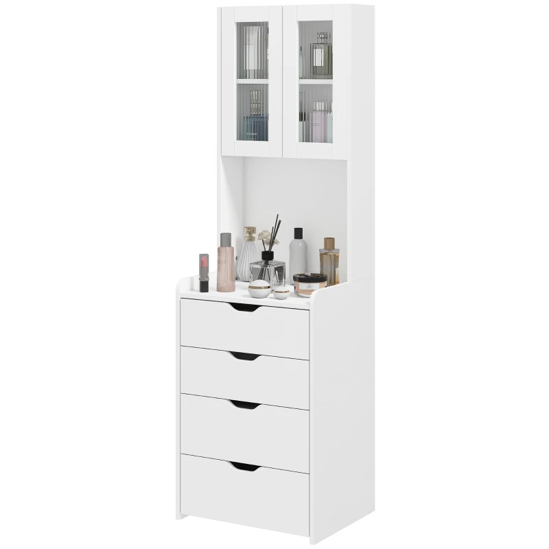 HOMCOM Tocador de Maquillaje con luces LED de 3 Colores Espejo Abatible y Taburete Acolchado 3 Cajones y Estantes Blanco