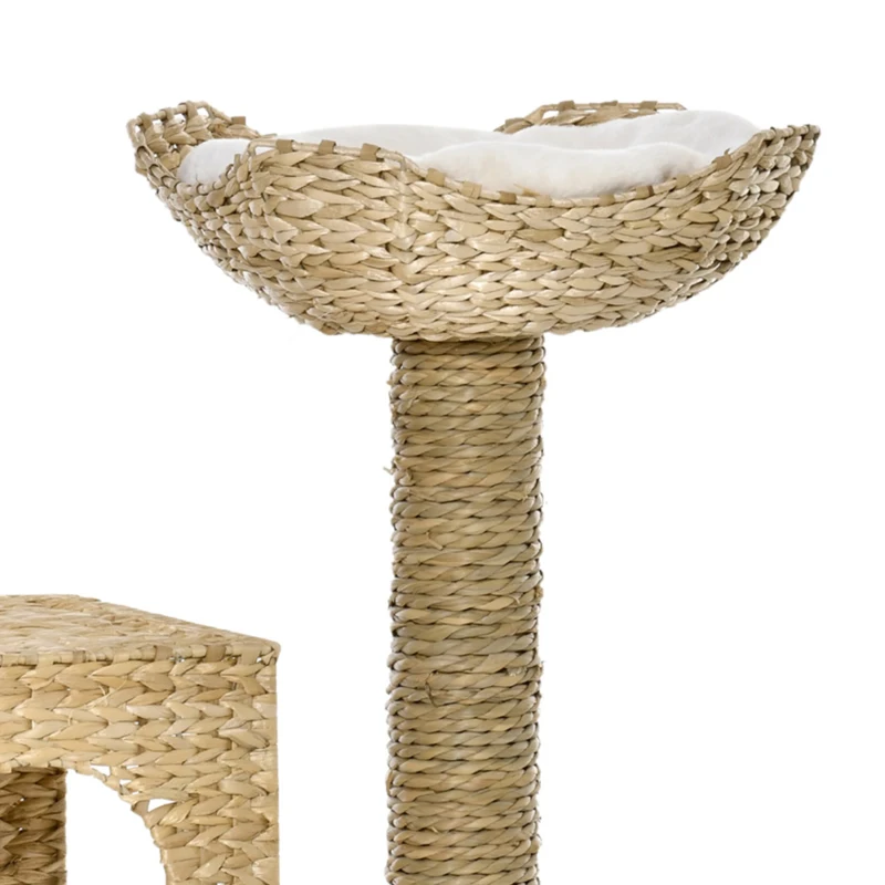 PawHut Krabpaal met Kattenhuis, Sisal Krabpalen, Wasbare Kussens, 100,5H x 57L x 37B cm, Wit/Natuur