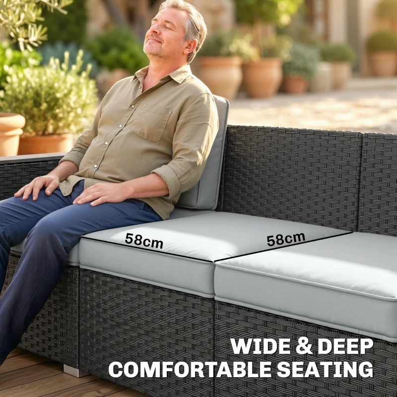 Outsunny 5 Seater Rattan Garden Furniture Set with Wide Armrests, Cushions, Pillows for Patio, Dark Grey