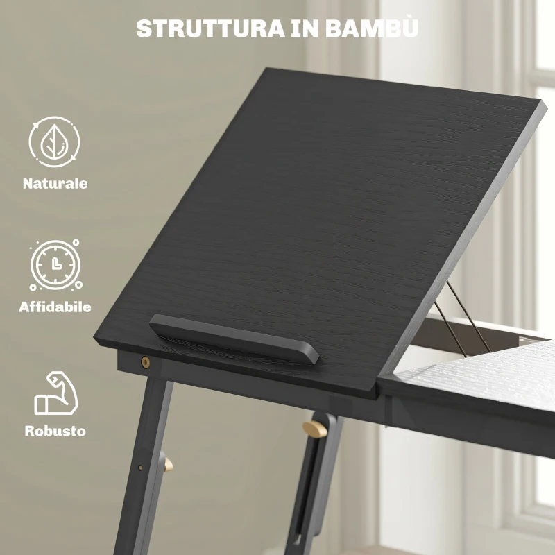 HOMCOM Supporto Monitor Inclinabile e Regolabile con Cassetto Laterale, in Legno, 83.5x33x23.5-34 cm, Nero