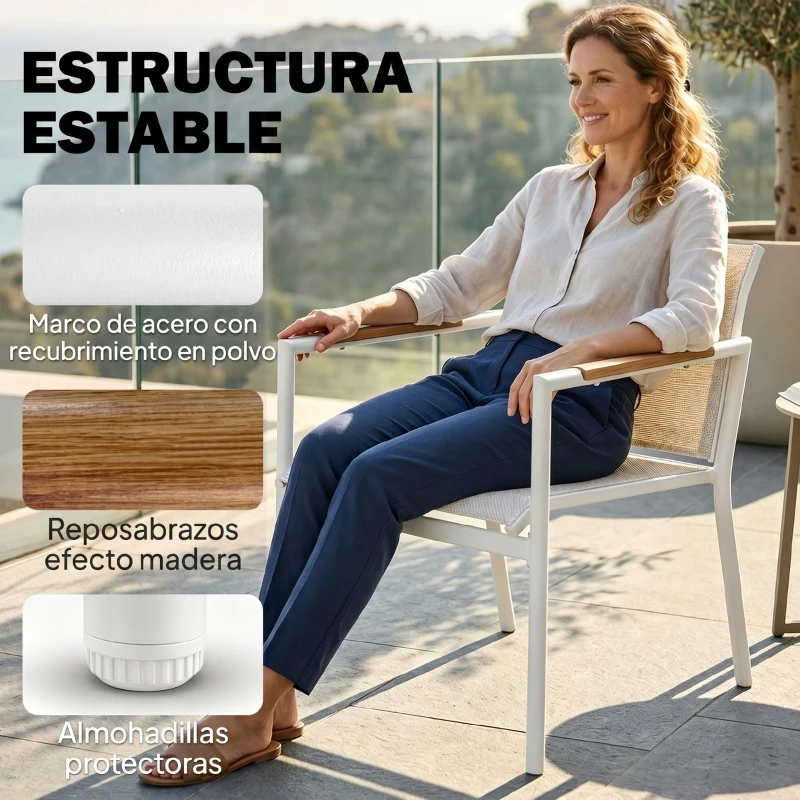 Outsunny Conjunto Jardín Exterior con Sofá de 2 Plazas 2 Sillones Mesa con Superficie Metálica Asientos Transpirables Crema