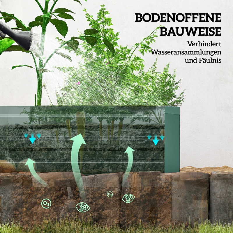 Outsunny Hochbeet Stahl, Pflanzbeet mit offenem Boden Frühbeet Gartenbeet 240 x 60 x 30 cm für Garten Balkon