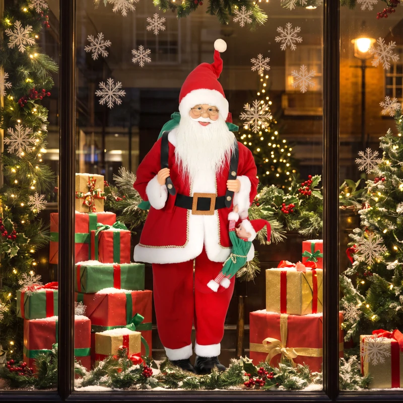 HOMCOM 4ft Singing Dancing Santa Claus, Standing Christmas Animated Santa Figure with Sack, Hanging Elf, Sound/Touch Activated