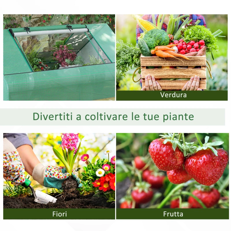 Outsunny Serra da Giardino in Acciaio con Rivestimento in PE, Finestre Avvolgibili, 180x140x80cm, Verde