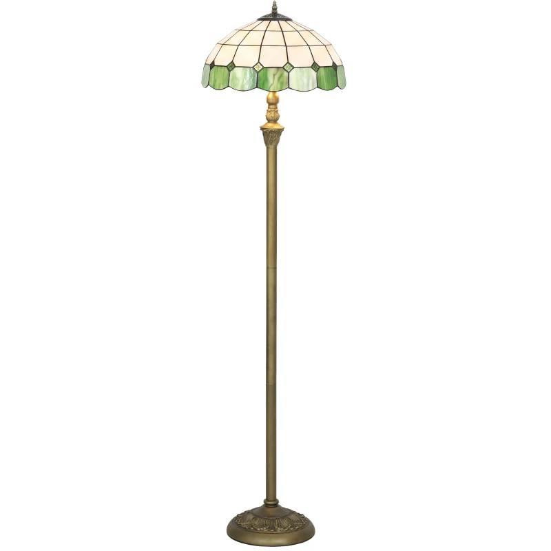 HOMCOM Tiffany-Style Floor Lamp with Handcrafted Stained Glass Shade, 152cm Tall Vintage Standing Lamp, Bronze Tone and Green