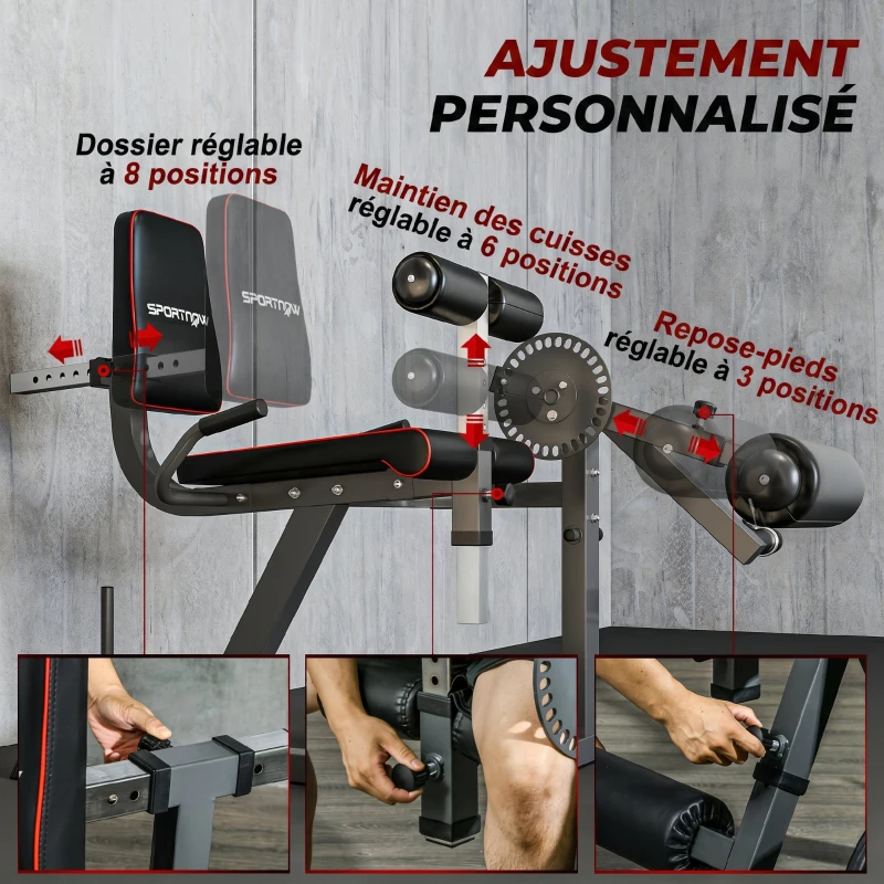 SPORTNOW Machine d'extension de jambe, étirement des jambes, capacité 120 kg, multifonction 100 x 90 x 105 cm acier noir