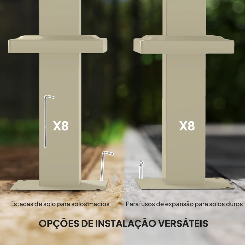 Outsunny Pérgola com Telhado Retrátil Pérgola de 3x3 m com Fecho Magnético Proteção UV30+ Pérgola para Jardim Cáqui