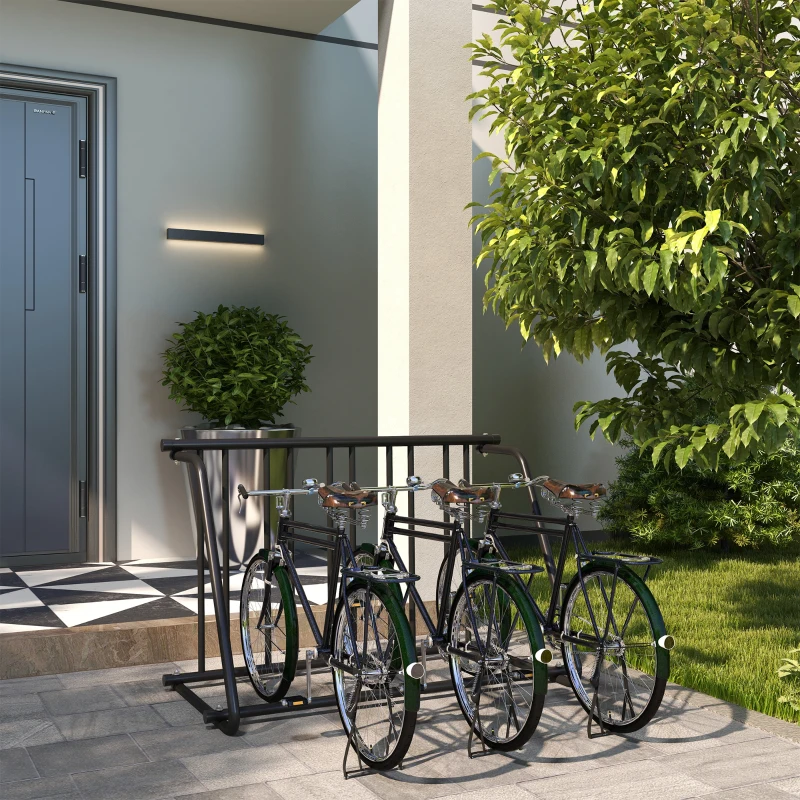 DURHAND Fietsenrek voor 3 fietsen, weerbestendig, extra bevestiging, 114 x 58 x 75 cm, Zwart