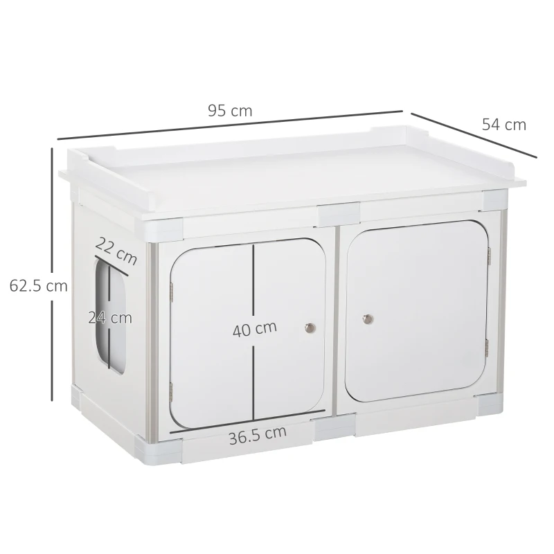 PawHut Wooden Cat Litter Box Enclosure Washroom Toilet Home Cabinet Kitty House Nightstand End Table Magnetic Door Adjustable Partition Board White