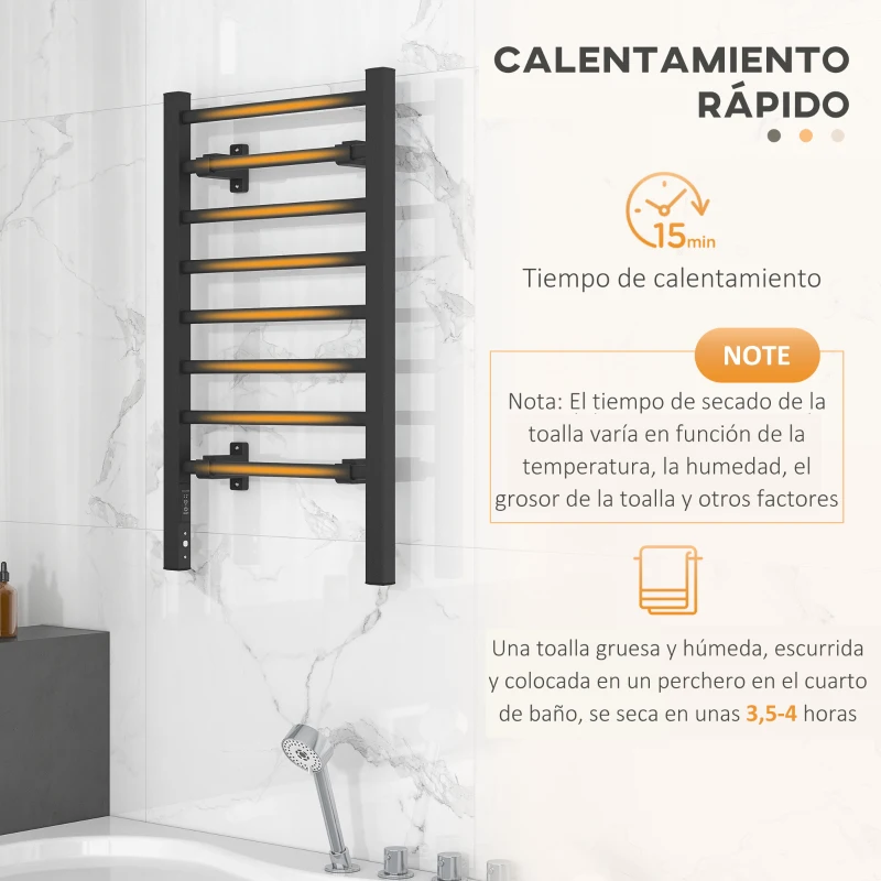 HOMCOM Toallero Eléctrico de Pared o Suelo con Función de Temporizador y 8 Barras 53x35x90 cm Negro