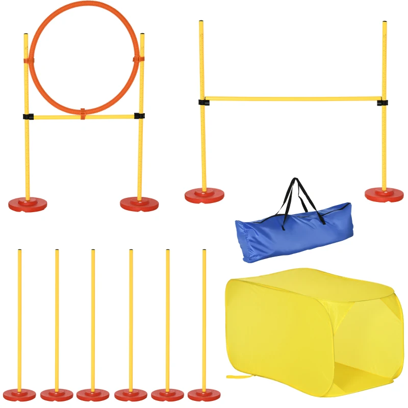 PawHut Agility sport pour chiens équipement complet haies, slalom, tunnel + sac de transport jaune