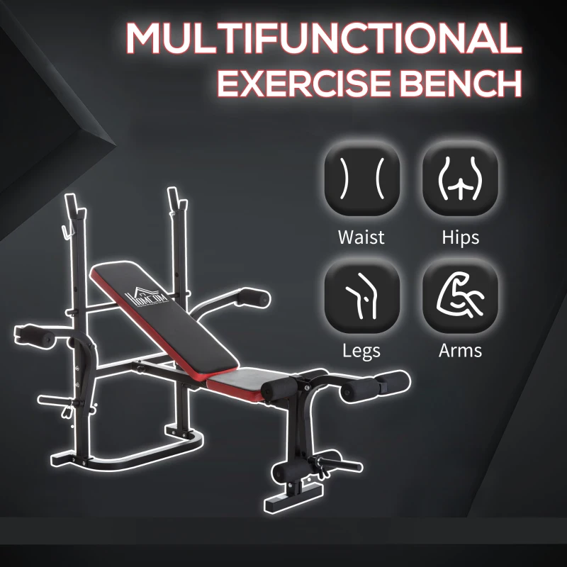 HOMCOM Adjustable Weight Bench with Leg Developer Barbell Rack for Weight Lifting and Strength Training Multifunctional Workout Station for Home Gym Fitness