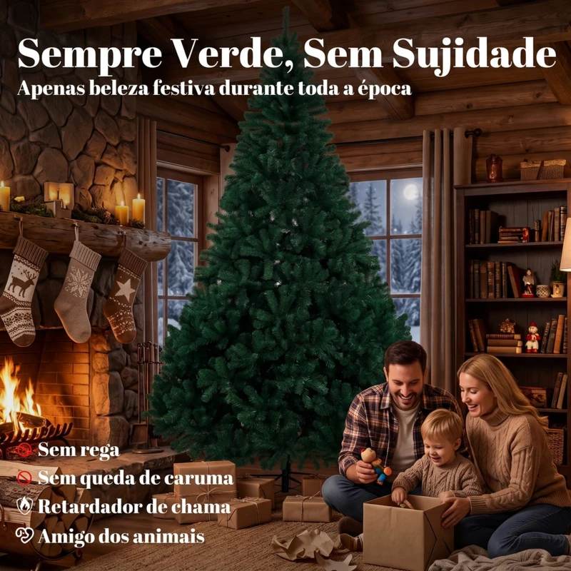 HOMCOM Árvore de Natal em Abeto 270 cm com Ramos Articulados, 2418 Pontas em PVC Ignífugo, Montagem Rápida, Base em Aço, Verde