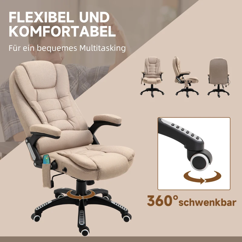 Vinsetto Massagestoel met Verwarmingsfunctie, Ergonomisch Verstelbare Bureaustoel, 68L x 72B x 110-120 cm, Bruin(m-8)