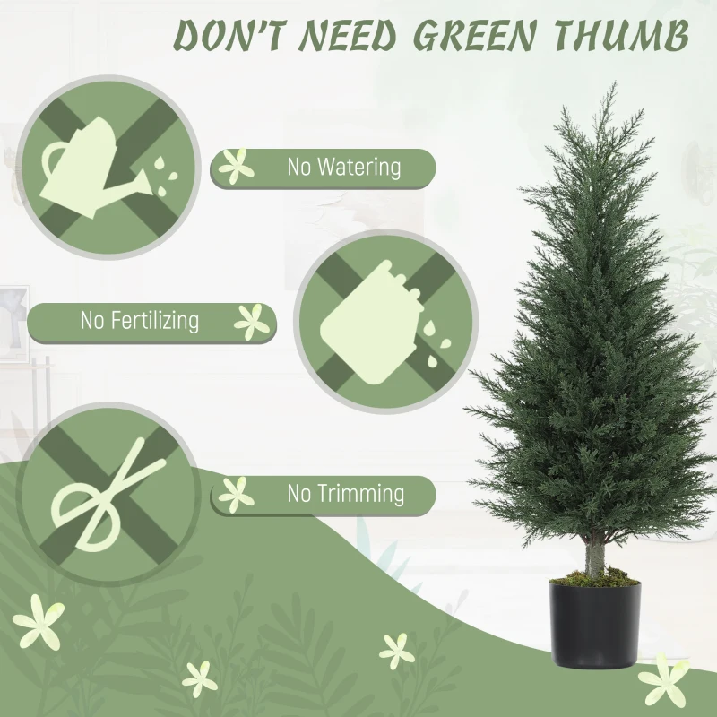 HOMCOM Artificial Cypress Tree, 90 cm Fake Cypress Tree with Plastic Pots, UV-Resistant Faux Plants for Garden Front Porch Decoration, 2 Pack
