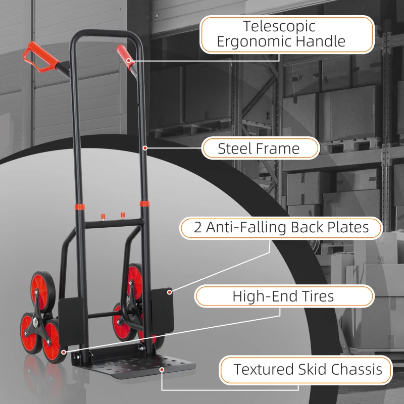 DURHAND Stair Climbing Hand Truck, Heavy Duty Foldable Trolley on Wheels, Multi-Purpose Sack, Steel Truck Moving Trolley, 120kg, Red