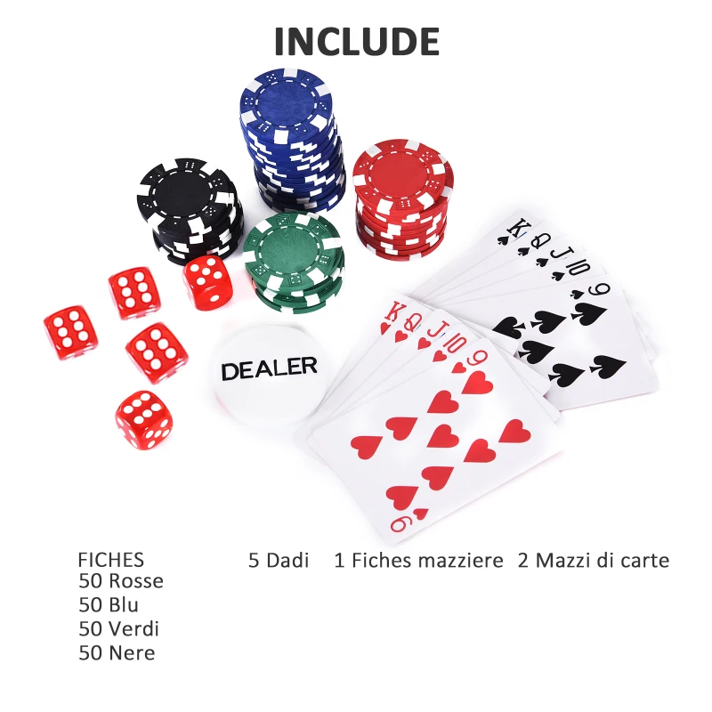 HOMCOM Valigetta Poker Professionale in Alluminio, Set Poker con 200 Fiches e 2 Mazzi per Texas hold'em e Blackjack