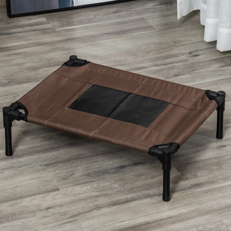 PawHut Lettino per Cani Rialzato con Seduta Traspirante, in Acciaio e Tessuto, 61x46x18 cm, Nero e Caffè