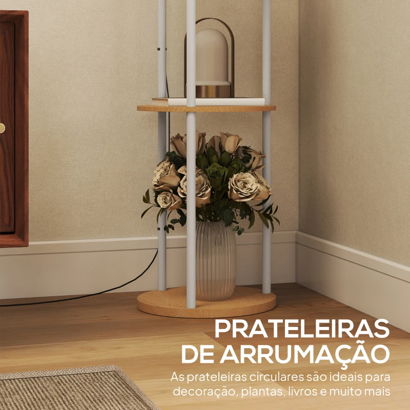 HOMCOM Candeeiro de Pé com Prateleiras 3 Temperaturas de Cor Controlo Remoto e Casquilho E27 Ø29x158 cm Madeira