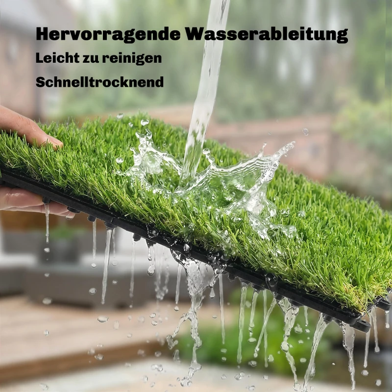 Outsunny 22er Set Kunstrasen Fliesen 30x30 cm Rasenfliesen mit Drainagesystem, 2m² Rasenteppich Kunststoff Grasmatte
