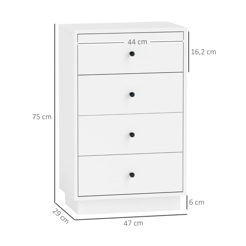 HOMCOM Dressoir Sideboard met 4 Laden, Houten Opbergkast in Moderne Stijl, 47 x 29 x 75 cm Wit
