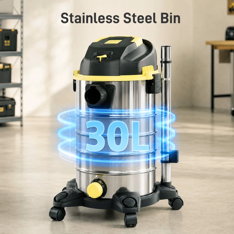 HOMCOM 1400W Vacuum Cleaner, 3-in-1 Wet and Dry Vacuum Cleaner with Blowing Mode and 30L Stainless Steel Tank, Yellow