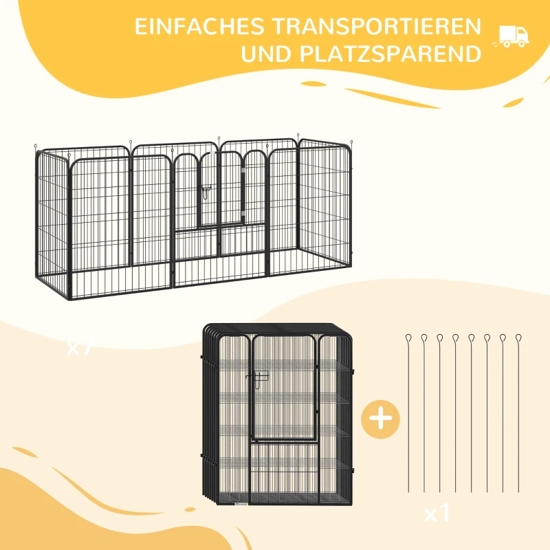 PawHut buitenverblijf box voor huisdieren puppy hek box hondenverblijf aanpasbare vorm met deur metaal 79 x 100 cm zwart