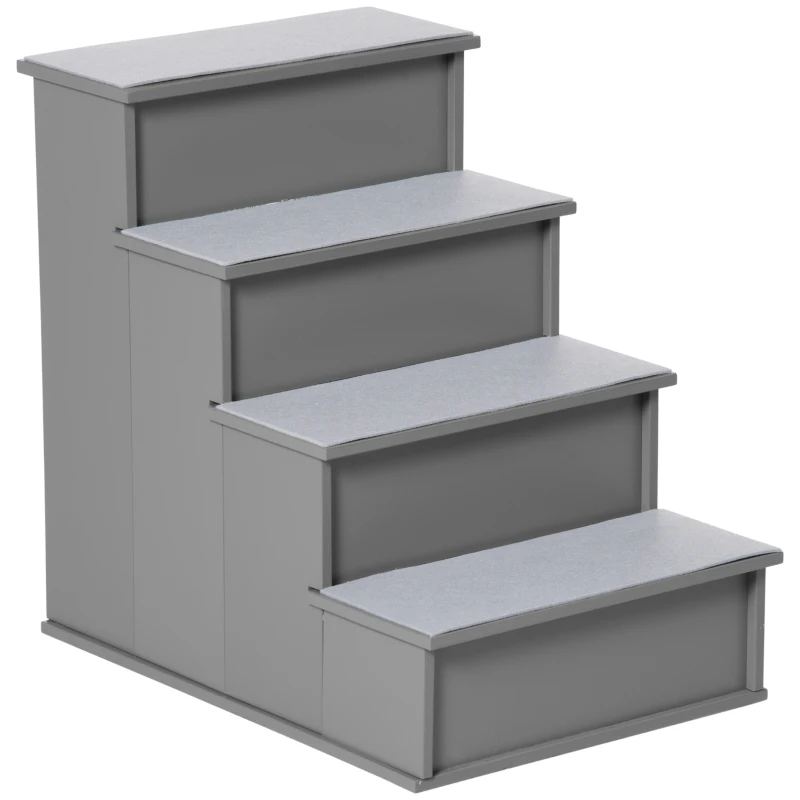 PawHut Huisdiertrap, voor honden/katten, 4-traps, Kort pluche, tot 30 kg, 40 x 59 x 54,2 cm, Grijs