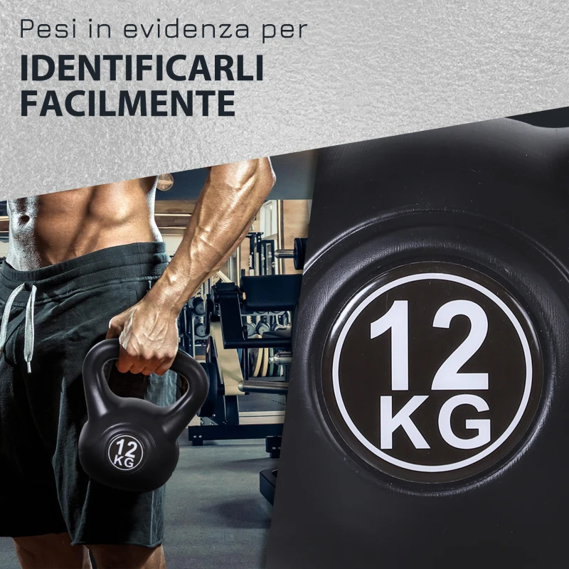 HOMCOM Kettlebell 12kg per Sport e Fitness con Base Piatta e Impugnatura, Kettlebell Pesi per Allenamento Home Gym Casa e Palestra, 27x21x31 cm, Nero