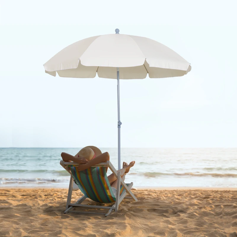 Outsunny Sombrilla de Playa Diámetro de Ø202 cm con Techo Inclinable Poste Desmontable y Pincho Inferior para Jardín Beige