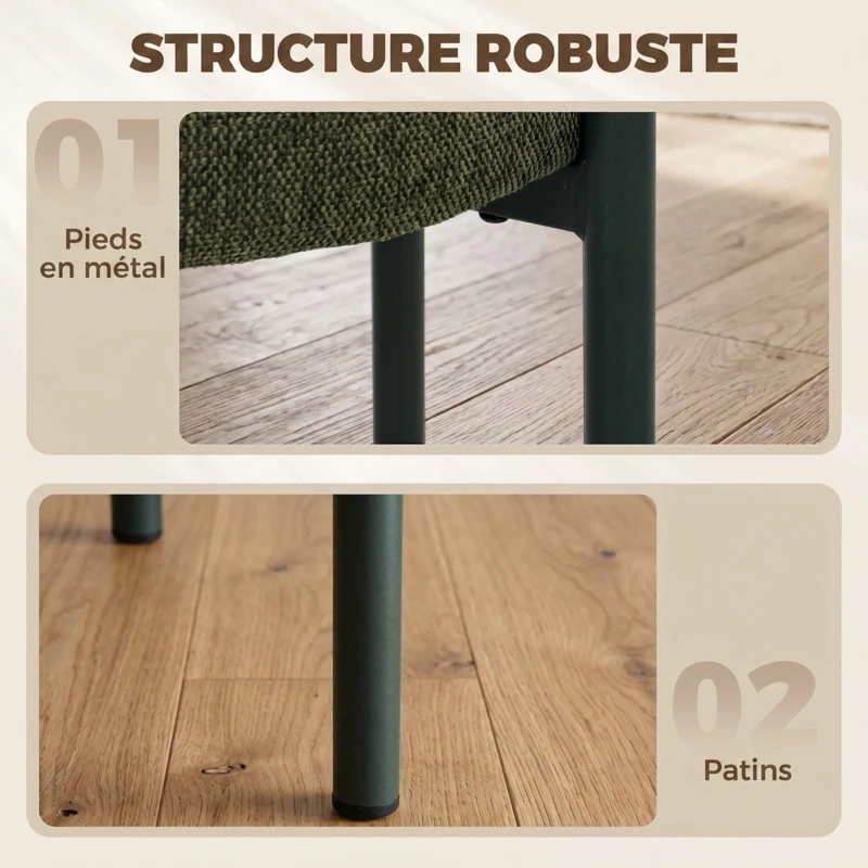 HOMCOM Lot de 4 Tabourets Empilables Ronds avec Assise Rembourrée, sans Dossier, Gain de Place, 45 x 45 x 47,5 cm, Vert Foncé