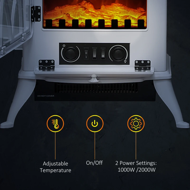HOMCOM 1kW-2kW Vintage Electric Fireplace Heater - White