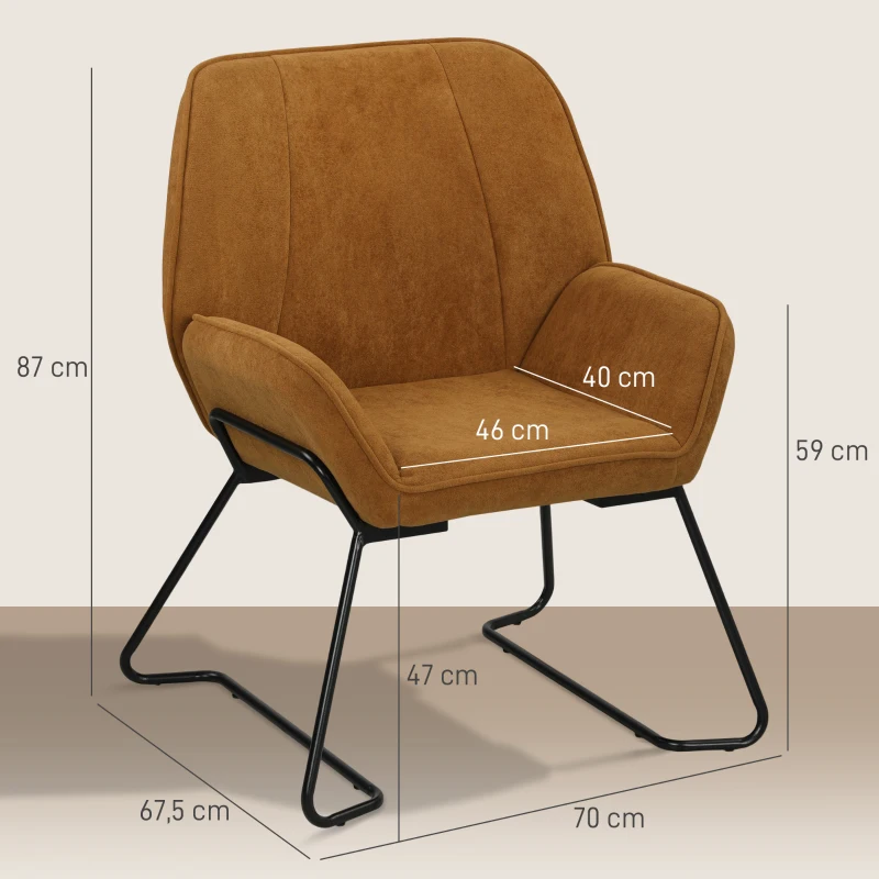 HOMCOM Poltrona Sala de Estar Moderna Poltrona de Leitura com Assento Largo e Acolchoado Estofada em Veludo Pés de Metal 70x67,5x87 cm Marrom