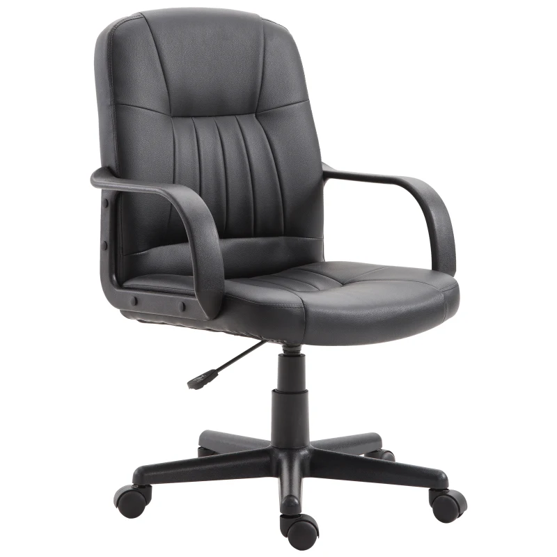 Vinsetto Silla de Oficina Giratoria Sillón de Escritorio Ergonómico con Ruedas Altura Ajustable Negro Material PU 60x60x90-99cm