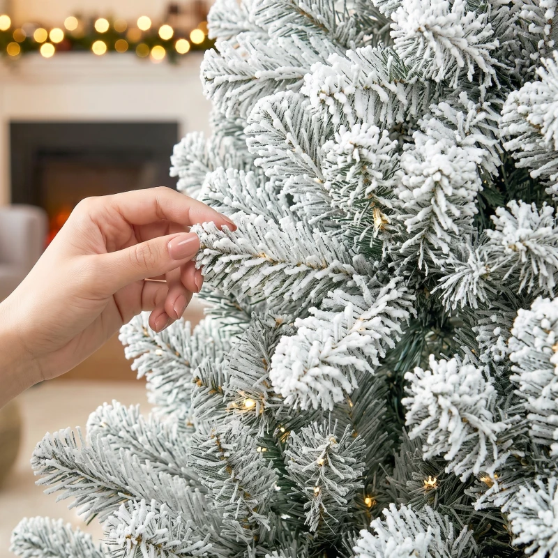 HOMCOM Kunstkerstboom 90 cm met 50 leds, 240 takpunten, sneeuwlook en voet van magnesiumoxide
