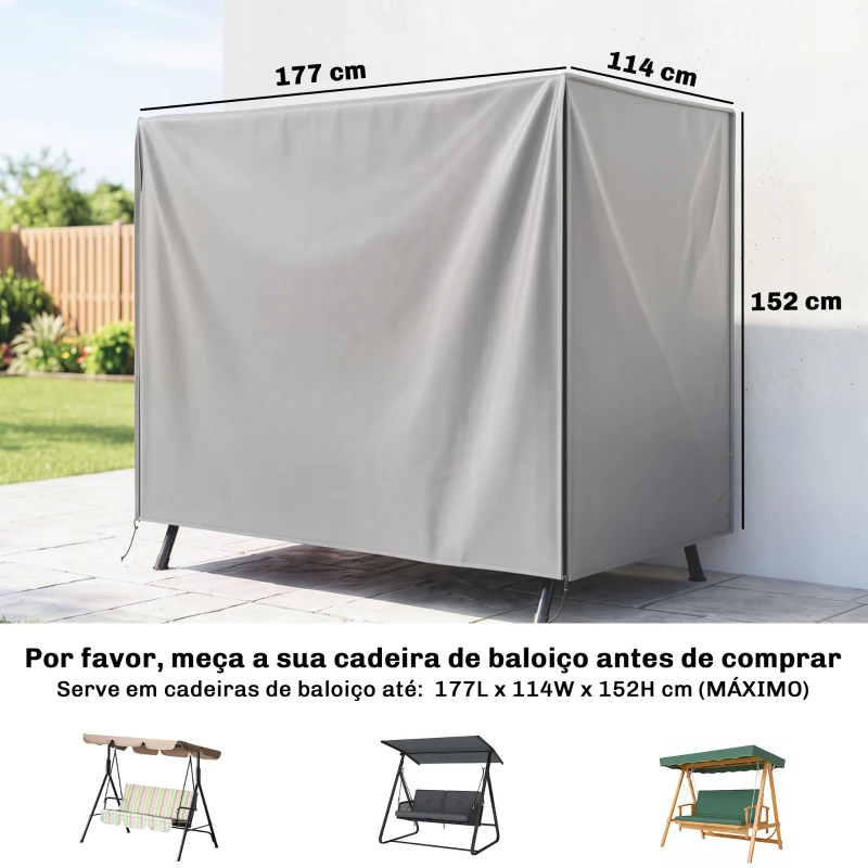 Outsunny Capa para Móveis de Jardim Capa Protetora para Baloiços de Exterior com Fecho de Correr 177x114x152 cm Cinzento