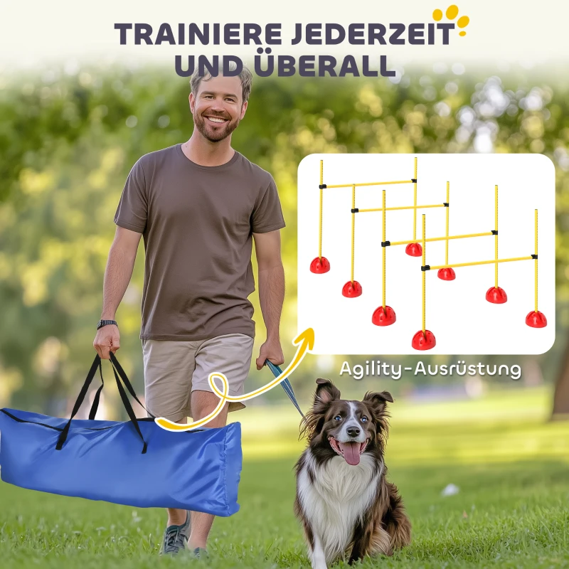 PawHut 5-delig Hondenagilityset met 4 Hordes en Draagtas voor Sprongtraining, Geel