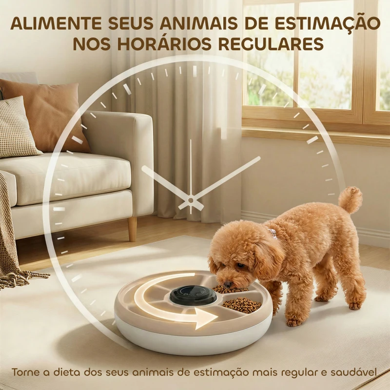 PawHut Alimentador Automático para Gatos e Cães com Pacote de Gelo Temporizador Programável 6 Bandejas Ecrã LED